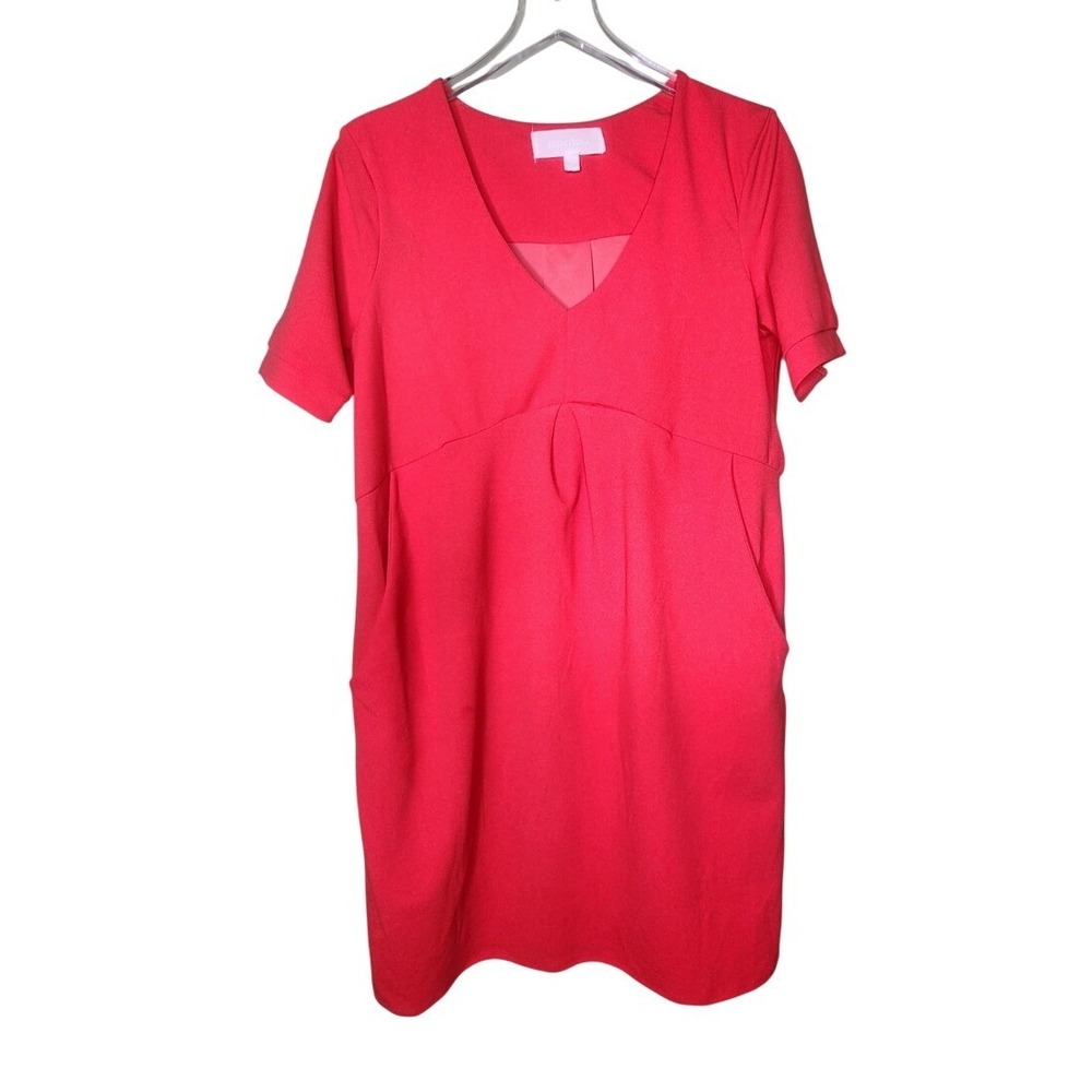 V-Neck Short Sleeve Mini Dress in Coral